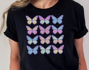 Butterfly T Shirt, Butterfly Shirt, Butterfly Gift, Butterfly Lover Gift, Summer Shirt, Spring Shirt, Pastel Graphic, Gift for Her, Pastel