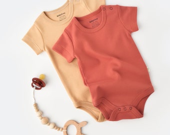 Organic 2 Pcs Baby Short Sleeve Body Set, Mustard - Cinnamon, Unisex, %100 Organic Cotton, GOTS certification, CSY3023