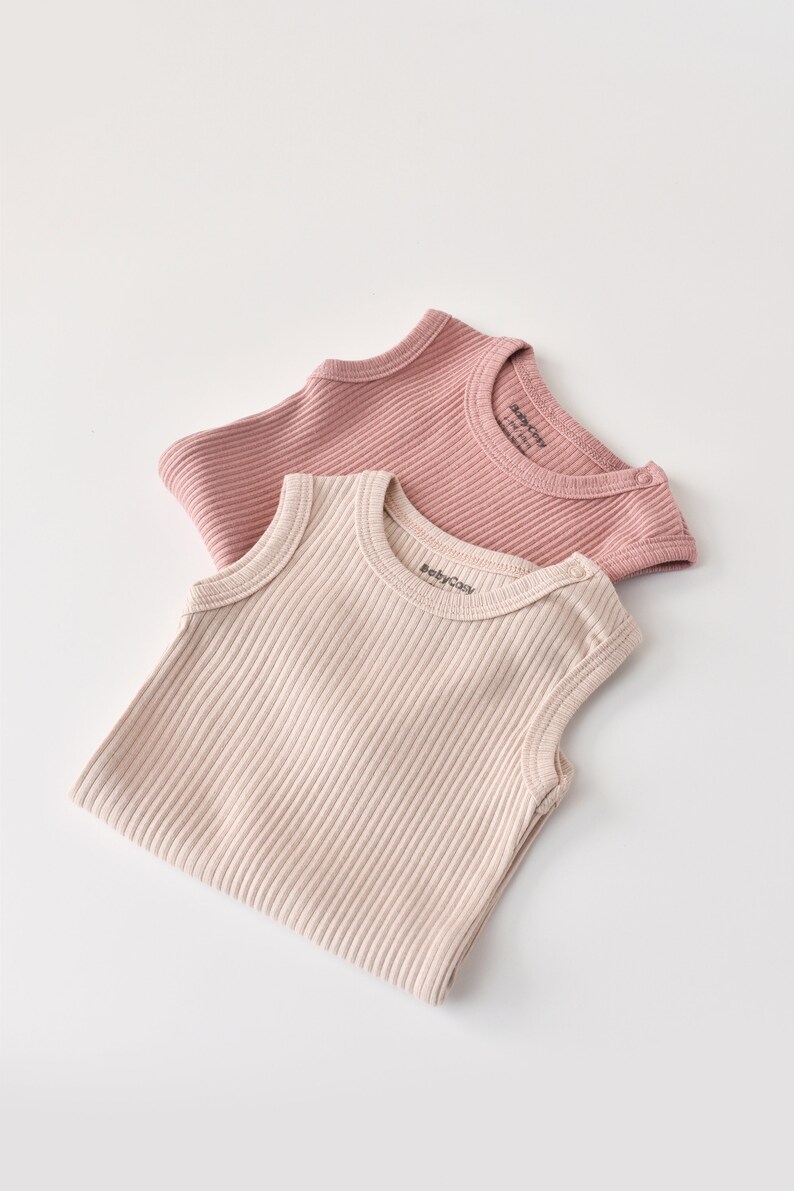 Organic 2 Pcs Baby Sleeveless Body Set, Rose Blush, Unisex, %100 Organic Cotton, GOTS certification, CSYM11107 image 8