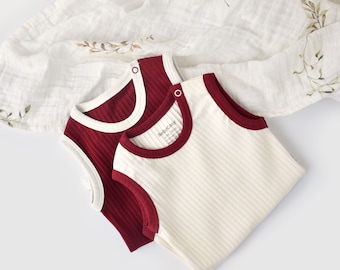 Organic Ribana 2 Pcs Baby Sleeveless Body Set, Ebru - Claret Red, Unisex, %100 Organic Cotton, GOTS certification, CSYR4101