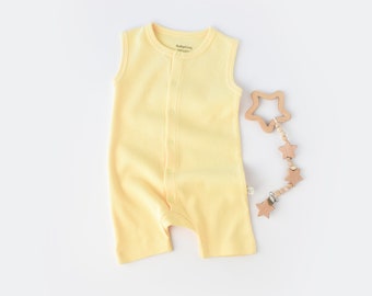 Organic  Baby Sleeveless Romper, Light Yellow Color , Unisex, %100 Organic Cotton, GOTS certification, CSYW1010