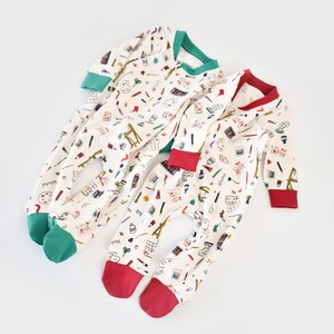 Organic 2 Pcs Baby Romper Zippered Footed ,Red Green, Unisex, %100 Organic Cotton, GOTS certification, CSY5812 image 2
