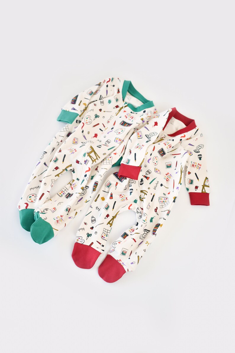 Organic 2 Pcs Baby Romper Zippered Footed ,Red Green, Unisex, %100 Organic Cotton, GOTS certification, CSY5812 image 2