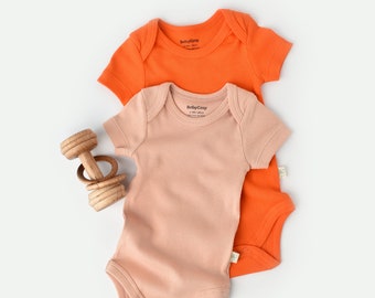 Organic 2 Pcs Baby Short Sleeve Body Set, Pomegranate - Peach, Unisex, %100 Organic Cotton, GOTS certification, CSYM11214