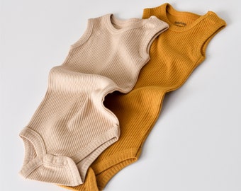 Organic 2 Pcs Baby Sleeveless Body Set, Mustard - Salmon, Unisex, %100 Organic Cotton, GOTS certification, CSYM11104