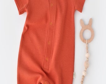 Organic  Baby Short Sleeve Romper, Cinnamon Color , Unisex, %100 Organic Cotton, GOTS certification, CSYW1015