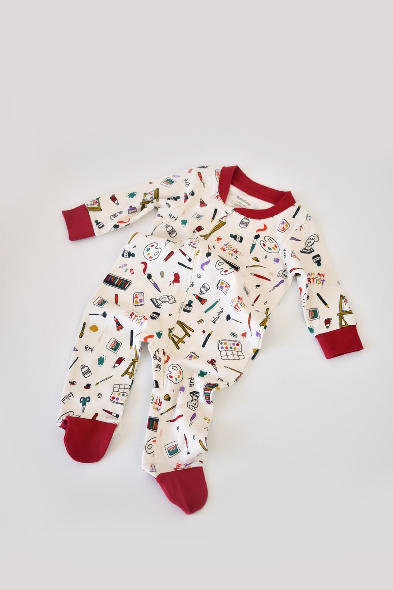 Organic 2 Pcs Baby Romper Zippered Footed ,Red Green, Unisex, %100 Organic Cotton, GOTS certification, CSY5812 image 7