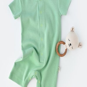 Organic  Baby Short Sleeve Romper, Mint Green Color , Unisex, %100 Organic Cotton, GOTS certification, CSYW1013