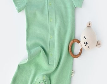 Organic  Baby Short Sleeve Romper, Mint Green Color , Unisex, %100 Organic Cotton, GOTS certification, CSYW1013