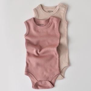 Organic 2 Pcs Baby Sleeveless Body Set, Rose Blush, Unisex, %100 Organic Cotton, GOTS certification, CSYM11107 image 3