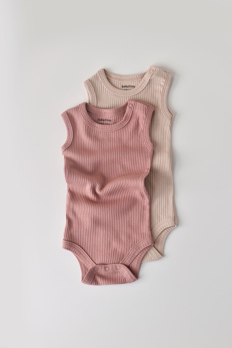 Organic 2 Pcs Baby Sleeveless Body Set, Rose Blush, Unisex, %100 Organic Cotton, GOTS certification, CSYM11107 image 3