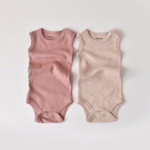 Organic 2 Pcs Baby Sleeveless Body Set, Rose Blush, Unisex, %100 Organic Cotton, GOTS certification, CSYM11107 image 1