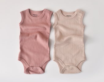 Organic 2 Pcs Baby Sleeveless Body Set, Rose - Blush, Unisex, %100 Organic Cotton, GOTS certification, CSYM11107