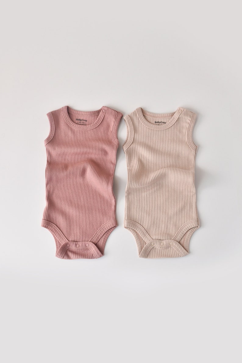 Organic 2 Pcs Baby Sleeveless Body Set, Rose Blush, Unisex, %100 Organic Cotton, GOTS certification, CSYM11107 image 1