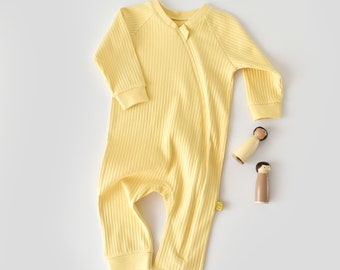 Organic  Baby Ribana Zippered Romper, Yellow , Unisex, %100 Organic Cotton, GOTS certification, CSYR4604