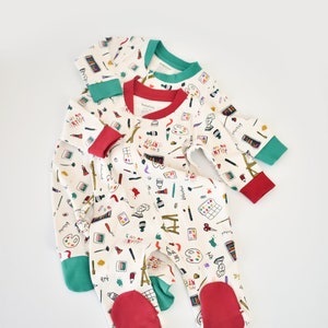 Organic 2 Pcs Baby Romper Zippered Footed ,Red Green, Unisex, %100 Organic Cotton, GOTS certification, CSY5812 image 5