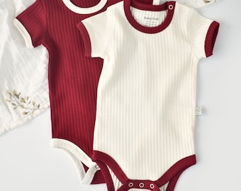Organic Ribana 2 Pcs Baby Short Sleeve Body Set, Ebru - Claret Red, Unisex, %100 Organic Cotton, GOTS certification, CSYR4201