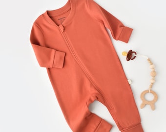 Organic  Baby Zippered Romper, Cinnemon Color , Unisex, %100 Organic Cotton, GOTS certification, CSY3035