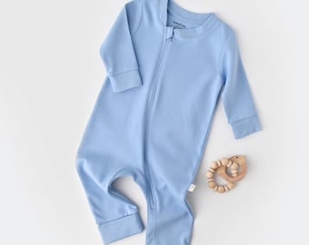 Organic  Baby Zippered Romper, Night Blue Color , Unisex, %100 Organic Cotton, GOTS certification, CSY3037