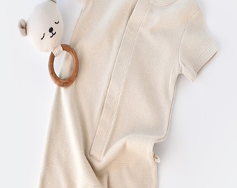 Organic  Baby Short Sleeve Romper, Stone Color , Unisex, %100 Organic Cotton, GOTS certification, CSYW1012