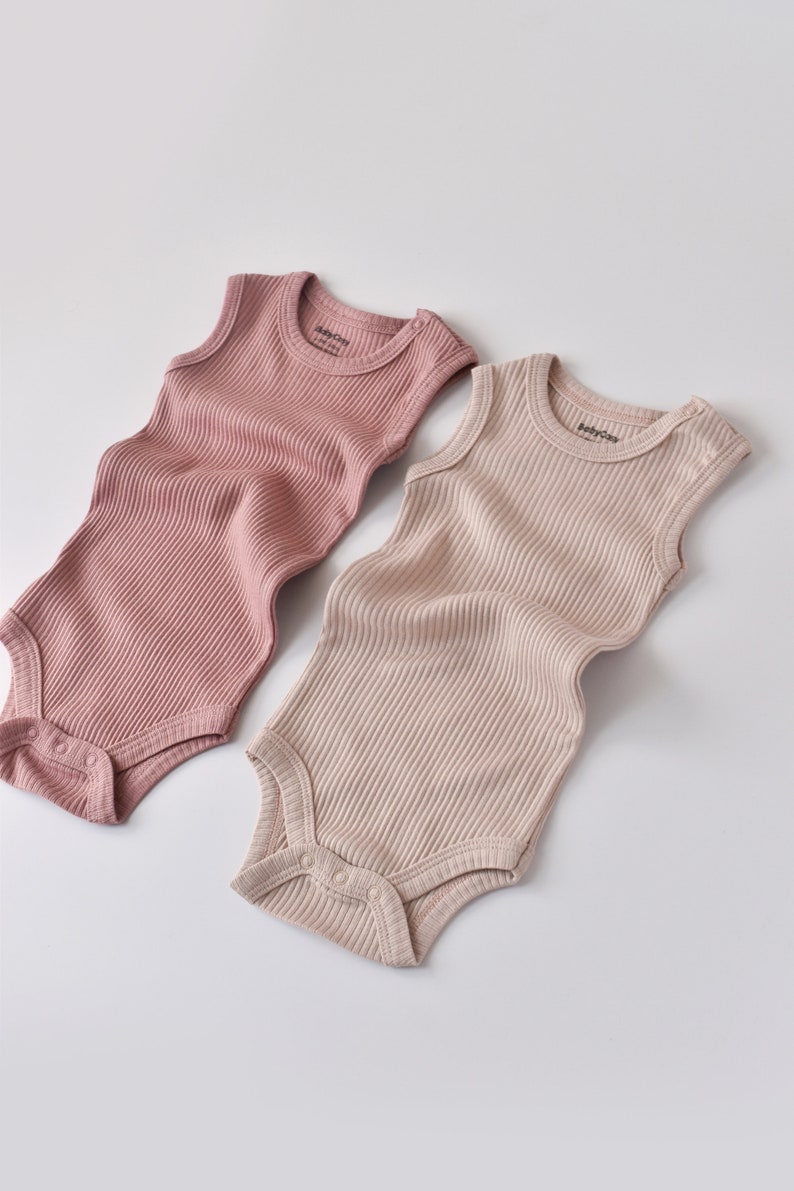 Organic 2 Pcs Baby Sleeveless Body Set, Rose Blush, Unisex, %100 Organic Cotton, GOTS certification, CSYM11107 image 2