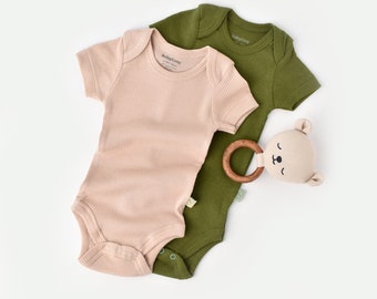 Organic 2 Pcs Baby Short Sleeve Body Set, Green - Blush, Unisex, %100 Organic Cotton, GOTS certification, CSYM11212