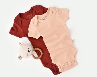 Organic 2 Pcs Baby Short Sleeve Body Set, Tile - Salmon, Unisex, %100 Organic Cotton, GOTS certification, CSYM11213