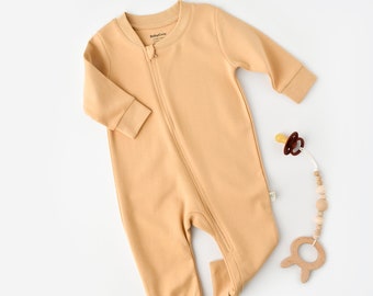 Organic  Baby Zippered Romper, Mustard Color , Unisex, %100 Organic Cotton, GOTS certification, CSY3036