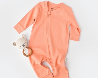 Organic  Baby Zippered Romper, Night Pink Color , Unisex, %100 Organic Cotton, GOTS certification, CSY3038