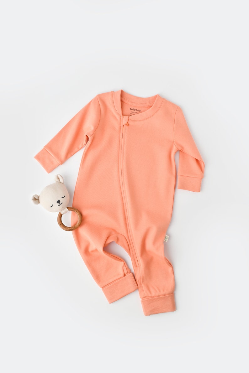 Organic Baby Zippered Romper, Night Pink Color , Unisex, %100 Organic Cotton, GOTS certification, CSY3038 image 1