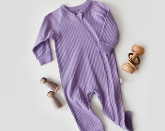 Organic  Baby Ribana Zippered Romper, Purple , Unisex, %100 Organic Cotton, GOTS certification, CSYR4608