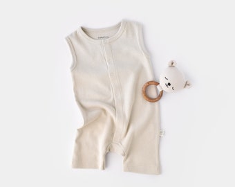 Organic  Baby Sleeveless Romper, Stone Color , Unisex, %100 Organic Cotton, GOTS certification, CSYW1006