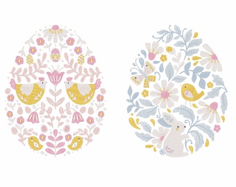 2 Easter Egg Machine Embroidery Designs - Spring Design - Bunny Hen Butterfly Bird - Instant Download