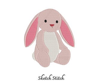 Pink Bunny Sketch Stitch Machine Embroidery Digital Files