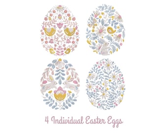 Easter Egg Floral Embroidery Designs: Hen, Bunny, Bird (Digital Files)