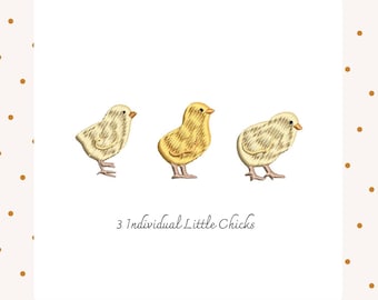 3 Individual Chicks Machine Embroidery Digital Files - Satin Stitch in 2 Sizes