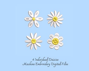 Mini Daisy Flowers Machine Embroidery - 4 Individual Digital Files - 4 Sizes - Instant Download
