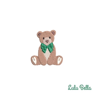 Teddy Bear Mini With Satin Green Bow Machine Embroidery Files - 5 Sizes - Digital File ZIP