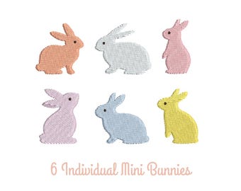 Mini Bunny Embroidery Designs: Colorful Silhouette, 6 Sizes (Digital ZIP File)