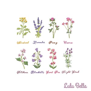 Flower Pack Machine Embroidery - 8 Individual Digital Designs - Wildflower Botanical Instant Download