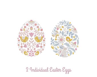 2 Easter Egg Machine Embroidery Designs - Spring Design - Bunny Hen Butterfly Bird - Instant Download