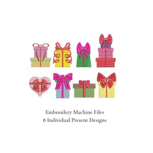 クリスマスプレゼント、誕生日、バレンタインデー用 - ミシン刺繍デザイン - 個別デジタルファイル8点 - 即時ダウンロードZIPファイル