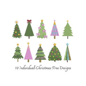 Bordado a máquina de árboles de Navidad - 10 archivos digitales individuales - 6 tamaños - Descarga instantánea - PES, EXP, DST y más