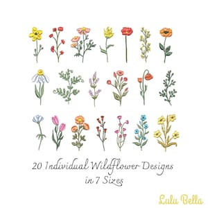 Flower Pack Machine Embroidery - 20 Individual Digital Files - Wildflowers, Herbs, Botanical Instant Download. Mini Designs. 7 Sizes