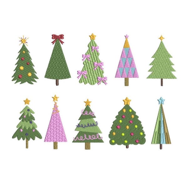 Fichiers numériques de broderie machine pour arbre de Noël : 10 modèles individuels en 3 tailles