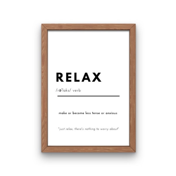 Relax Definition Wall Art | Word Definitions | Relax | Dictionary Wall Art | Simple Wall Art