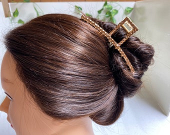 Rose Gold Tone AB Iridescent Crystal Hair Clip Accessory, Brand New Rose Gold Tone AB Iridescent Crystal Hair Clip, Rose Gold AB  main image 4