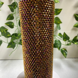 20 ounce insulated bling tumbler | Autumn Copper High Shine Resin Rhinestones | Comes with lid and straw