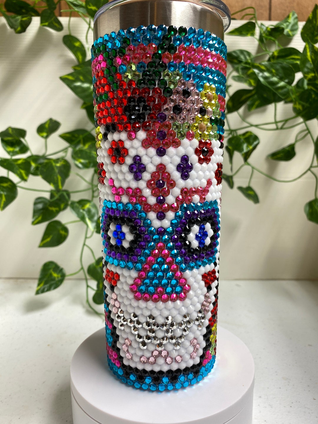 Sugar Skull Rhinestone Tumbler / Beautiful Colors / High-shine Resin ...