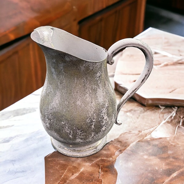 Rustic Country Farmhouse Silver  Pitcher, Water Pitcher, Kitchen, Floral Container, Flower Pot, Kitchen Decor